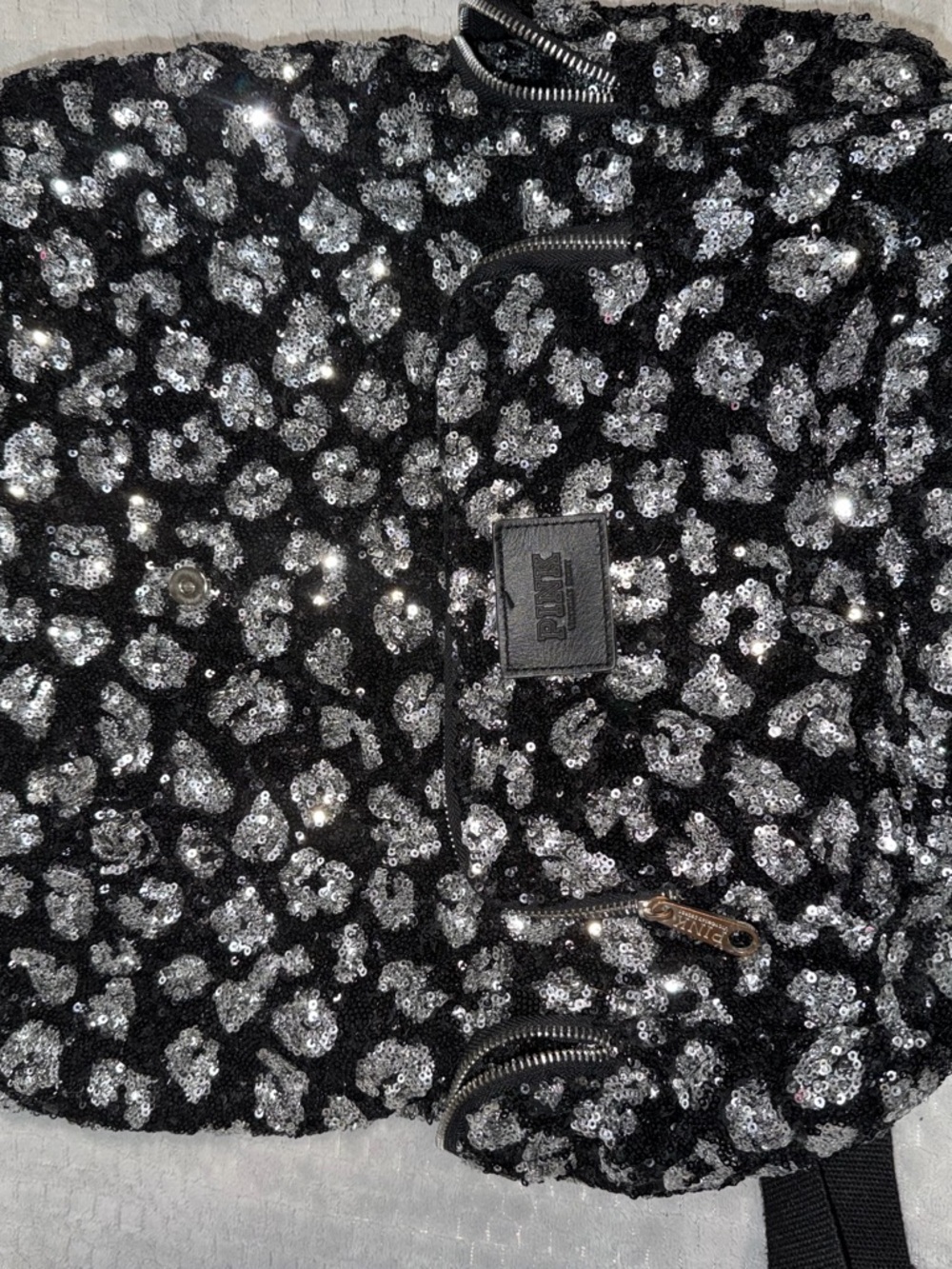 Victoria Secret Sequin Leopard Backpack - Black & Silver